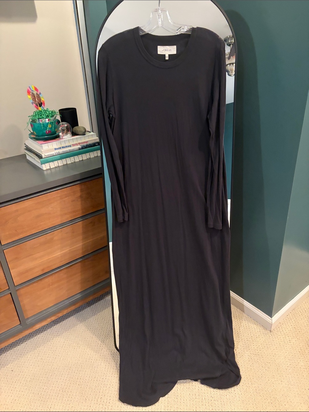 THE GREAT. Long Sleeve Black Maxi Dress